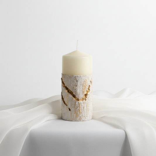 Golden Sunlight Pillar Candle - Carved